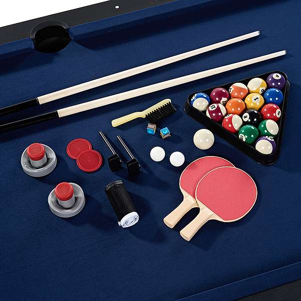 Mesa 3 en 1 SW Giratoria Air-Hockey, Billar, Ping-Pong,  (Negra, paño azul)